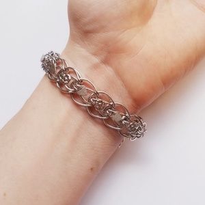 Sterling silver flowers and hearts chain bracelet